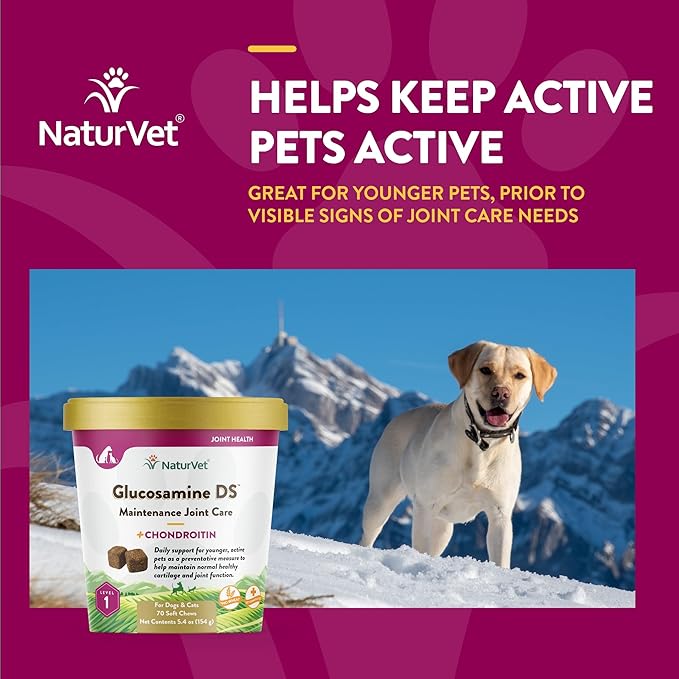 NaturVet Glucosamine DS Level 1 Maintenance, Joint Care Support Supplement for Dogs and Cats, Soft Chews, Made in The USA-Mewly Pet