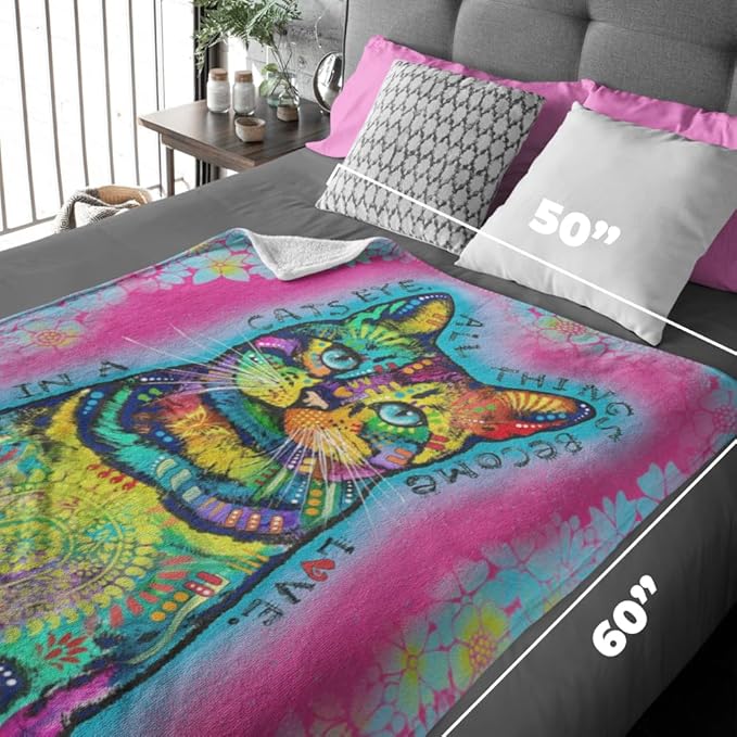 Dawhud Direct Colorful Cat Fleece Blanket for Bed, 50 x 60 inches Dean Russo Cat Fleece Throw Blanket for Women, Men and Kids - Super Soft Plush Cat Blanket Throw Plush Blanket for Cat Lovers