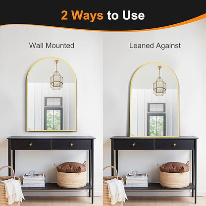 Delma Arched Bathroom Mirror, 24"x36" Wall Mounted Vanity Mirror for Bedroom, Living Room and Entryway, Gold