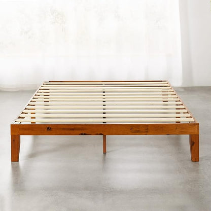 Mellow Naturalista Classic 12 Inch Solid Wood Platform Bed with Wooden Slats, Cal King, Cherry
