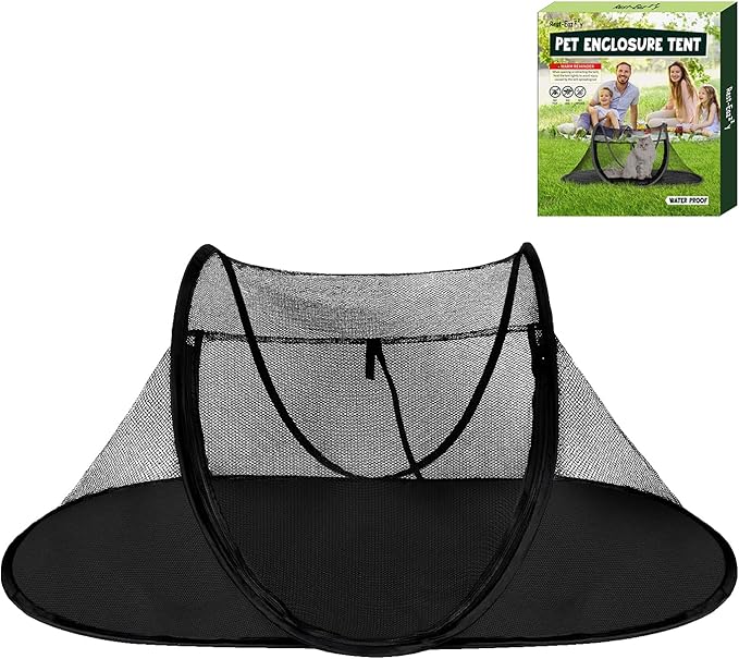 Cat Tent Outdoor, Pet Enclosure Tent Suitable for Cats and Small Animals, Indoor Playpen Portable Exercise Tent with Carry Bag（Black）-Mewly Pet