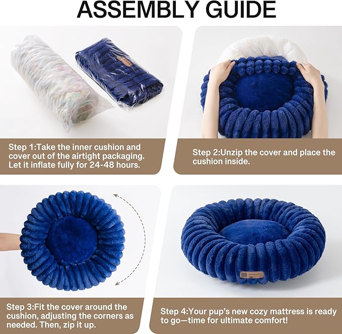 MEWOOFUN Donut Dog Beds for Small Dog, Calming Bed Round Cute Puppy Bed with Non-Slip Bottom, Fluffy Washable Pet Bed for Puppy and Kitten (Navy Blue, M (30x30x8))-Mewly Pet