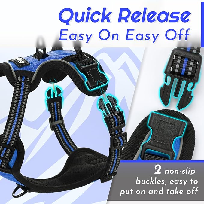 Eagloo Small Dog Harness No Pull, Service Vest with Reflective Strips and Control Handle, Adjustable and Comfortable for Easy Walking, No Choke Pet Harness with 2 Metal Rings, Blue, XS-Mewly Pet