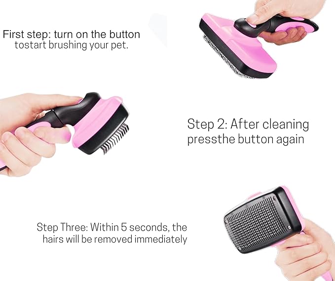 3-in 1 Dog & Cat Grooming Supplies- Self-cleaning Slicker Brush, Deshedding Rake Comb, And Finger Toothbrush For Dogs & Cats | Perfect For Pet Grooming Kit, Dematting And Dental Tool (pink)-Mewly Pet