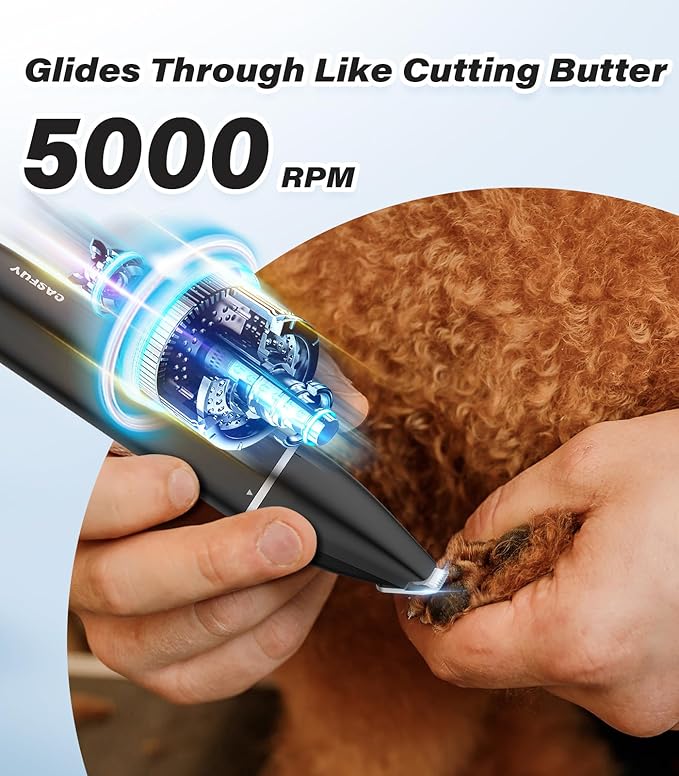 Casfuy Cordless Dog Paw Trimmer - Low Noise Small Dog Clippers with Double Blades USB Rechargeable Grooming Clipper for Dogs Cats and Small Pets for Trimming Hair Around Paws, Eyes, Ears, Face, Rump-Mewly Pet