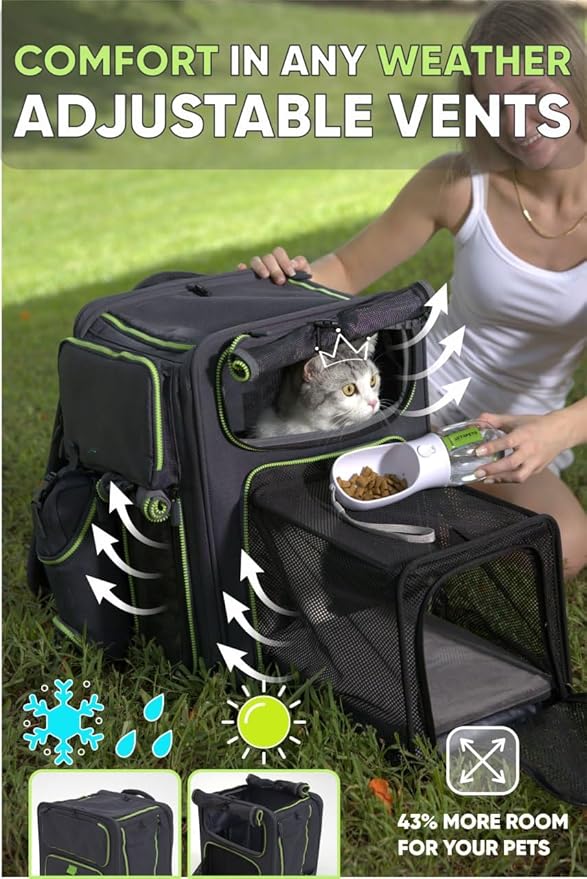 Cat Backpack Carrier & Dog Car Seat for Small Pets Up to 25 lbs - Expandable Cat Carrier Backpack with Safety Leash and Breathable Mesh - Waterproof for Travel - 3 in 1-Mewly Pet