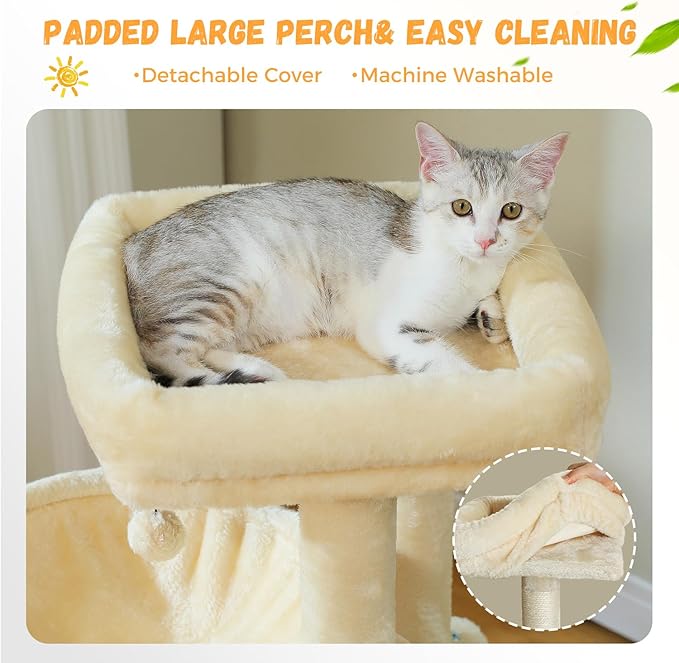 PAWZ Road Large Cat Tree, 41 Inches Multi-Level Cat Tower with 2 Spacious Condos for Indoor Cats, Large Cat House with Comfy Hammock, Padded Perch, Scratching Pad and Replaceable Balls-Mewly Pet