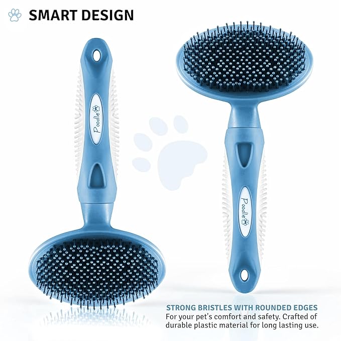 Round Bristle Pet Brush for Dogs and Cats - Soft Dog Brush for Grooming Short or Long Hair - Gentle Tool for Sensitive Skin Removes Dander, Dirt, and Detangles (Blue)-Mewly Pet