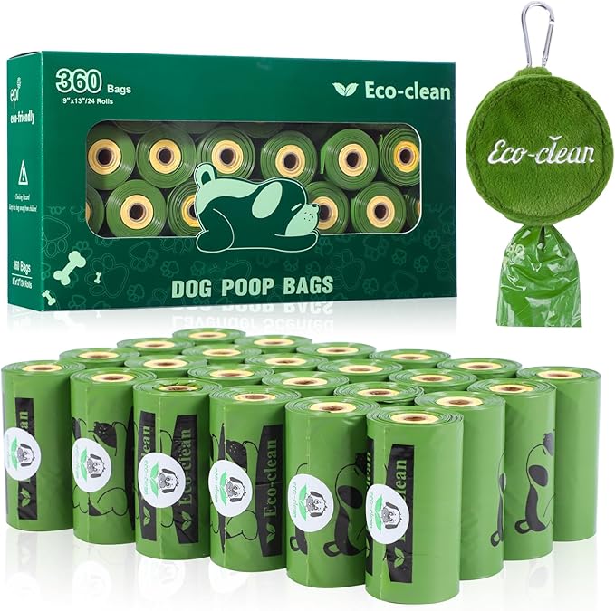 ECO-CLEAN Dog Poop Bags with 3 Bags Left Indicator - 360 Count Extra Thick and Leak Proof Pet Waste Bags with 1 dispenser, Unscented-Mewly Pet