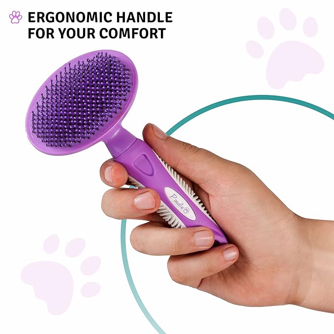 Round Bristle Pet Brush for Dogs and Cats - Soft Dog Brush for Grooming Short or Long Hair - Gentle Tool for Sensitive Skin Removes Dander, Dirt, and Detangles (Purple)-Mewly Pet
