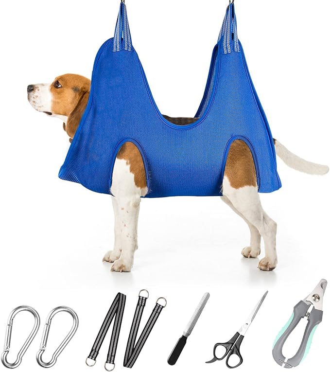Pet Dog Grooming Hammock Harness for Medium Dogs Nail Trimming, Dog Sling for Cutting Nails, Dog Hanging Holder Hanger for Clipping Nails with Nail Clippers, Nail File, Scissors-Mewly Pet
