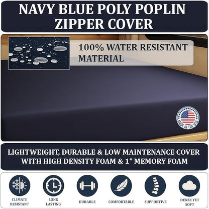 Foamma 7” x 28” x 72” Water Resistant Gel Memory Foam RV Bunk Mattress, Firm High Density Foam Base, Comfortable and Durable Polyester Cover, Truck, Camper, Travel Trailer, Made in USA