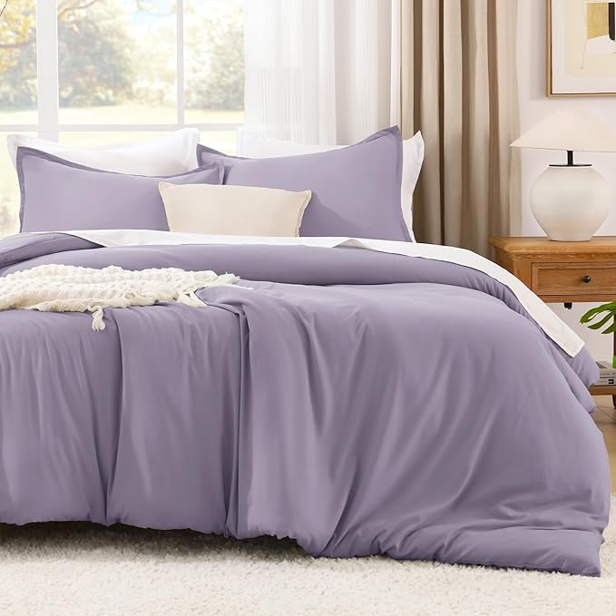Litanika Grayish Purple Comforter Set California King Size, 3 Pieces Cal King Lightweight Solid Bedding Comforter Set, All Season Fluffy Bed Set (104x96In Comforter & 2 Pillowcases)