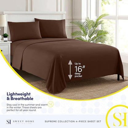 Full Size Sheet Sets - Breathable Luxury Sheets with Full Elastic & Secure Corner Straps Built In - 1800 Supreme Collection Extra Soft Deep Pocket Bedding Set, Sheet Set, Full, Brown