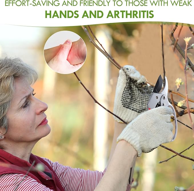 Ultra Sharp Germany Steel Pruning Shears - Cuts 3X Easier, Weak Hand Arthritis Snips, Rust-Resistant, Effortlessly 1-Inch Cut Capacity Garden Scissors, Ergonomic Handle (Red)-Mewly Pet