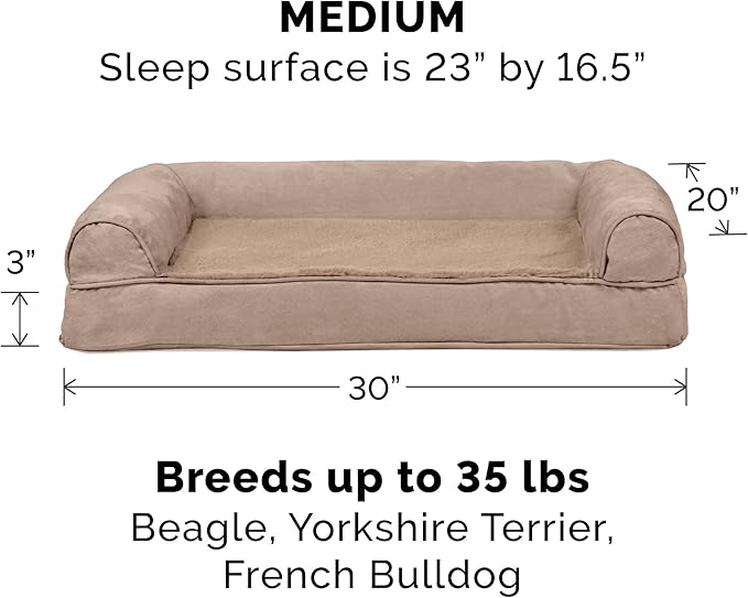 FurHaven Orthopedic Foam Sofa Dog Bed with Washable & Removable Cover - Plush/Suede - Almondine, Dogs Up to 35 lbs - Medium-Mewly Pet