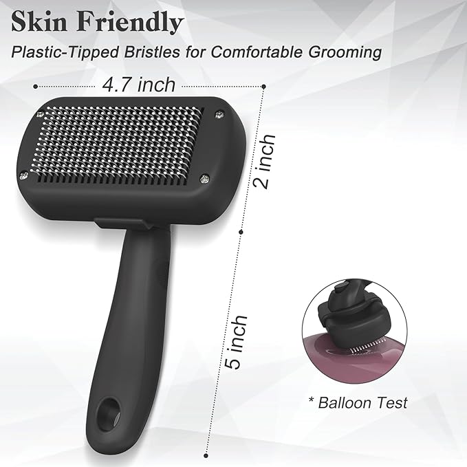 Self Cleaning Shedding Brush - Skin Friendly Grooming Tool for Dogs, Cats, and Puppies, Deshedding and Hair Removal for Long and Short Haired Pets, Black-Mewly Pet