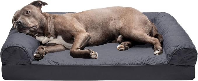 Furhaven Orthopedic Dog Bed for Large/Medium Dogs w/ Removable Bolsters & Washable Cover, For Dogs Up to 55 lbs - Quilted Sofa - Iron Gray, Large-Mewly Pet