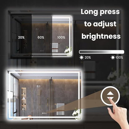 60"X30" LED Bathroom Mirror with Front Lights and Backlit, Anti-Fog, Dimmable, Shatter-Proof Tempered Glass, Lighted Bathroom Vanity Mirror for Wall with 3 Colors, Memory Function
