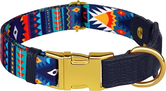 AirTag Dog Collar for Small Medium Large Breed - Adjustable Cute Pattern Dog Collar with Airtag Holder - Soft Leather Tracker GPS Apple Air Tag Pet Collars (Small, 12"-15" Neck Fit, Navajo)-Mewly Pet
