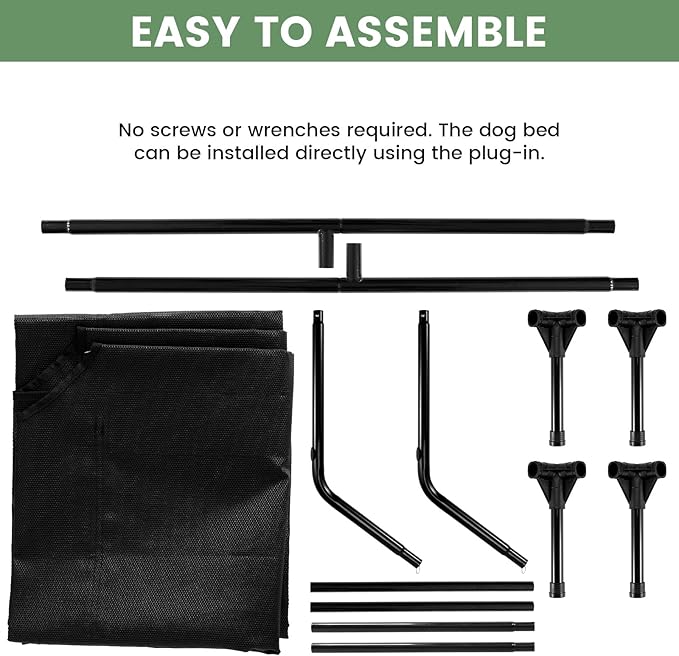 Elevated Dog Bed for Outdoor, XXL Raised Dog Cot Indestructible with Washable Mesh, Cooling Summer Pet Cot Chew Proof for Outside Camping Travel, 59"x36" Black-Mewly Pet