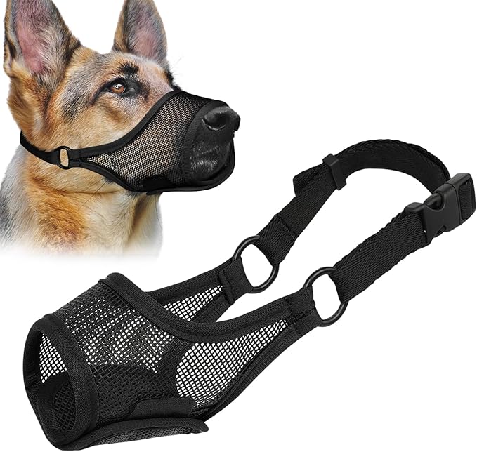 LUCKYPAW Dog Muzzle, Mesh Muzzle for Large Medium Small Dogs, Soft Mouth Guard for Biting Chewing, Breathable Mouth Guard with Adjustable Strap for Training(Black, XL(Snout:11"-12.25"))-Mewly Pet