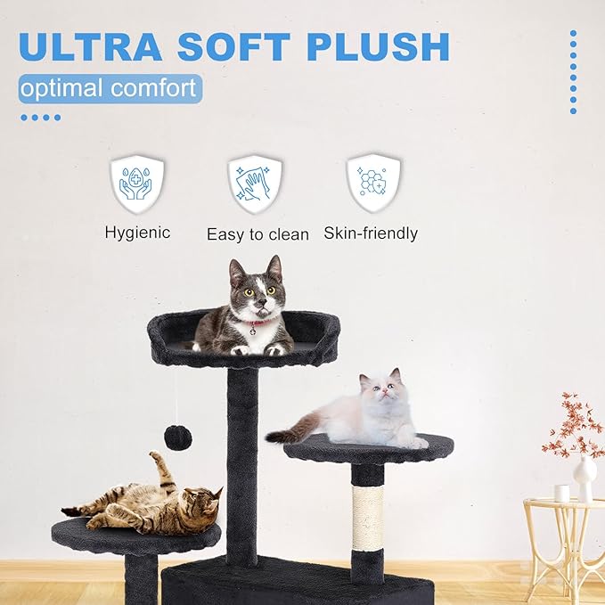 FDW Cat Tree 54in Cat Tower Multi-Level Durable Cat Scratching Post & Cozy Fun Cat Jumping Platform Space Saving Cat Condo Pet Play House for Indoor Cats,Dark Gray-Mewly Pet