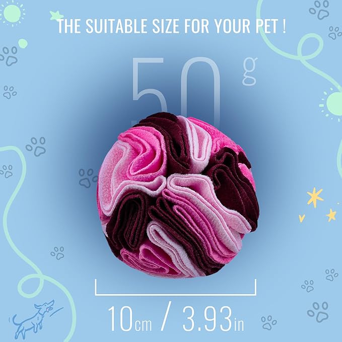 Pet Snuffle Ball, Puzzle Sniffing Interactive Dog Ball for Blind Dogs Training Stress Relief Dog Enrichment Toys Treat Machine Washable (Fantasy Pink, 10cm)-Mewly Pet