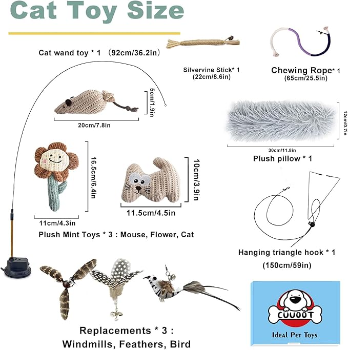 7-in-1 Interactive Cat Toys for Indoor Cats with Washable Adhesive Suction Cup, Hanging Cat Toys, Silvervine Stick and Sisal Chew Rope Catnip Teething Toy for Bored Kitten-Mewly Pet