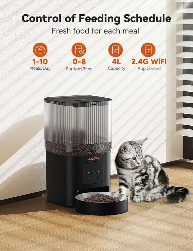 WOPET Automatic Cat Feeder, WiFi Automatic Dog Feeder with APP Control for Slow Feeding, Cat Food Dispenser with 10S Voice Record, Up to 10 Meals Per Day for Cats and Dogs-Mewly Pet