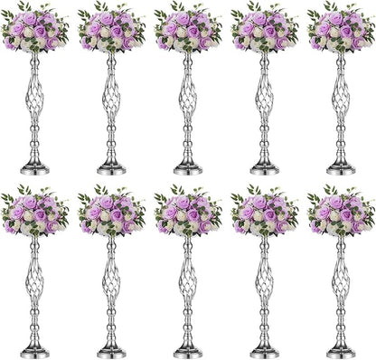 Set of 10 Versatile Silver Flower Arrangement Stand, Pillar Candle Holder Set for Wedding Party Dinner Centerpiece Event Restaurant Hotel Decoration (Silver, 10 x L)