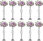 Set of 10 Versatile Silver Flower Arrangement Stand, Pillar Candle Holder Set for Wedding Party Dinner Centerpiece Event Restaurant Hotel Decoration (Silver, 10 x L)