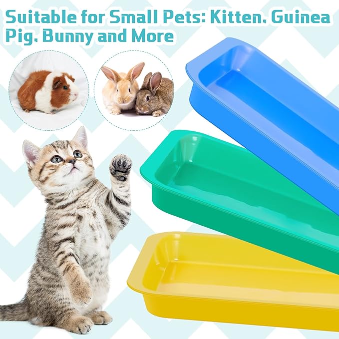 Tessco for you 3 Pcs Open Small Kitten Litter Box Rabbit Pan Waterproof Plastic Litter Tray Travel Toilet for Cats Bunny Guinea Pig Small Pet, Easy Clean(Classic Color,15.1 x 12 x 1.4 Inch)-Mewly Pet