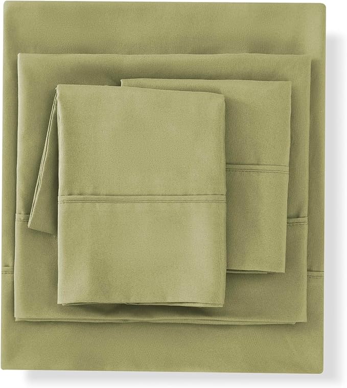Sweet Home Collection 7 Piece Comforter Set Bag Solid Color All Season Soft Down Alternative Blanket & Luxurious Microfiber Bed Sheets, Sage, Twin XL