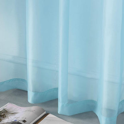 DUALIFE Sky Blue Voile Sheer Curtains Grommet,Look Semi Natural Light Flow Sheer Curtain Panels,Elegant Solid Color Touch Soft Drapes, 52X45 Inch for Living Room Bedroom,Set of 2 Panels Baby Blue