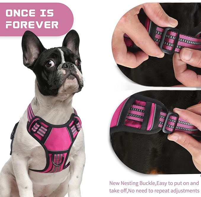 BUMBIN Dog Harness for Large Dogs, No Pull Adjustable No Choke Pet Vest with Dog Leash Fit Smart Reflective Pet Walking Harness for Training Easy Control Soft Handle Rose Red M-Mewly Pet