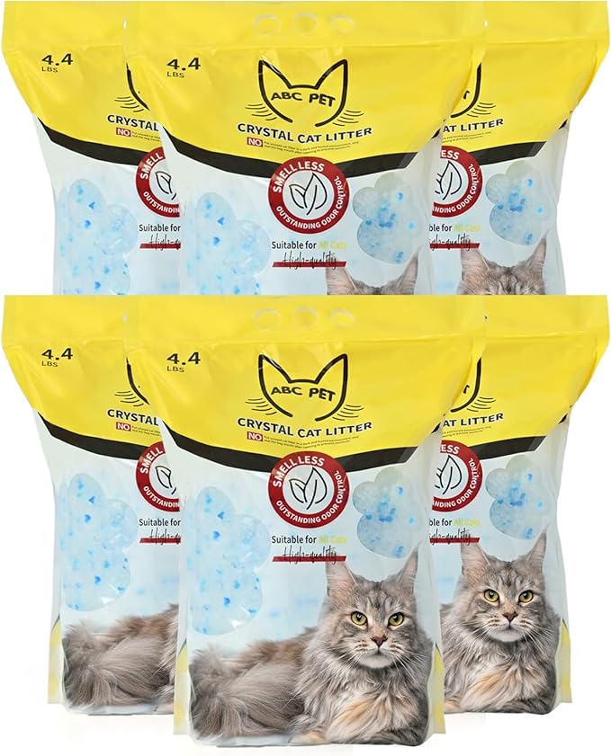 Cat Litter Crystals No Clumping Odor Control Kitty Litter Non-Clumping No scooping Low Dust, Low Tracking, Dehydrates Waste - 25.8 lbs (6 x 4.3 lb Packs)-Mewly Pet