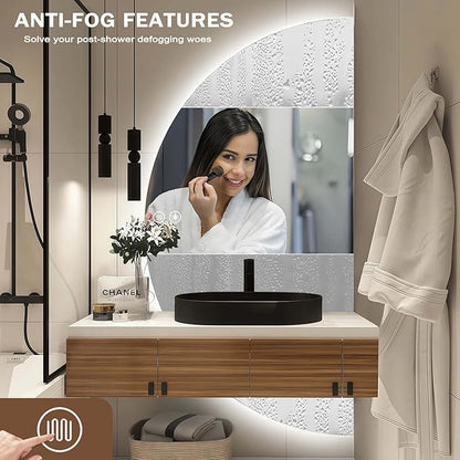 Half Moon Mirrors for Wall, LED Bathroom Mirrors with Lights-Anti-Fog Wall Mirror,Touch Switch Backlit Bathroom Mirror-3 Colors-Dimmable Brightness, Memory
