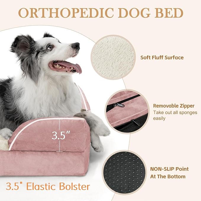 Comfort Expression Small Dog Beds Waterproof Orthopedic Foam Dog Sofa Beds for Small Dogs Comfy Pet Bed with Washable Removable Cover & Non-Slip Bottom(X-Small,Pink)-Mewly Pet