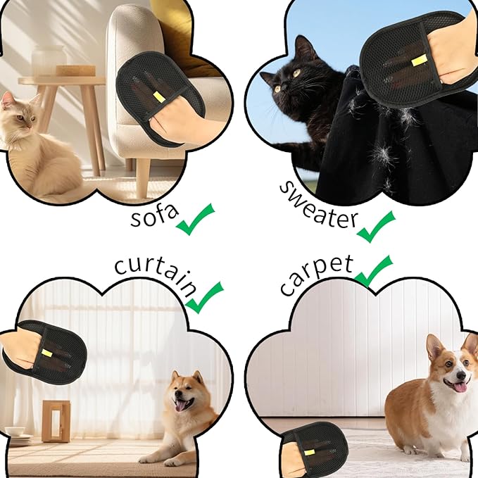 3 Pcs Pet Hair Removal Glove, Electrostatic Pet Hair Removal Gloves, Reusable Cat and Dog Hair Remover, for Couch, Carpet, Furniture, Car, Bedding, Cat Grooming Gloves-Mewly Pet