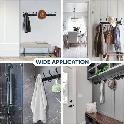 TICONN Wall Mounted Coat Rack, Five Heavy Duty Tri Hooks All Metal Construction for Jacket Coat Hat in Mudroom Entryway (Matte Black, 2-Pack)