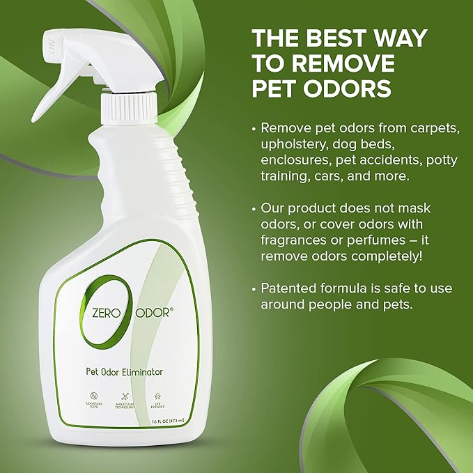 Zero Odor - Pet Odor Eliminator for Strong Odor, Eliminate Air & Surface Odors – Patented Molecular Technology Best For Carpet, Furniture, Beds Smell Great Again (Over 400 Sprays Per Bottle)-Mewly Pet