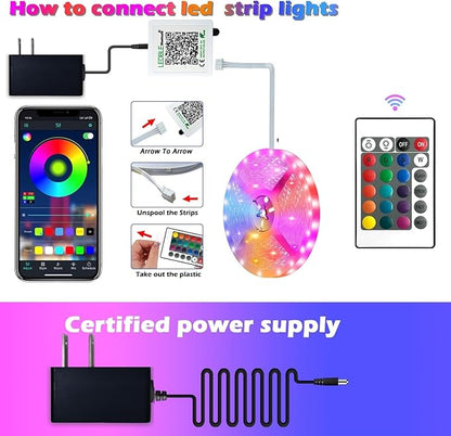 20FT Led Strip Lights,Long Smart Led Light Strips Music Sync 5050 RGB Color Changing Rope Lights,Bluetooth APP/IR Remote/Switch Box Control Led Lights for Bedroom,Home Decoration,Party,Festival