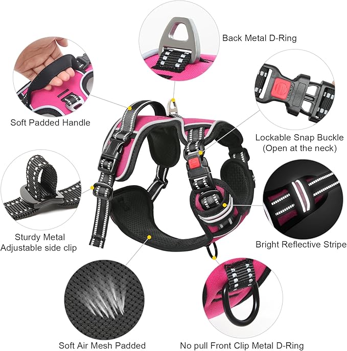 Timos No Pull Dog Harness, No Choke Front Lead Dog Reflective Harness, Adjustable Soft Padded Pet Vest with Easy Control Handle for Small Medium Large Dogs, M-Mewly Pet