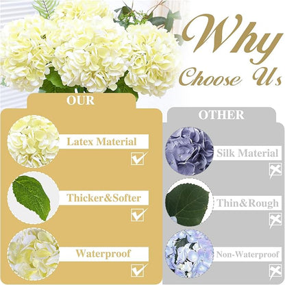 Nubry 22.44In Beige Hydrangea Artificial Flowers,4Pcs Latex Faux Real Touch Large Hydrangea Flowers with Long Stems & Leaves for Home Office Decor Wedding Party Arrangements(Beige)