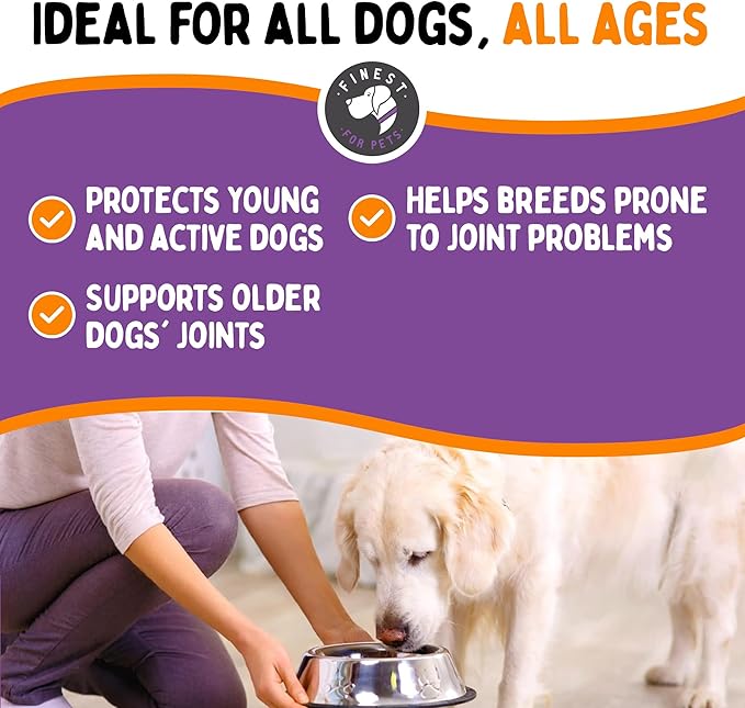 Joint Repair Hip and Joint Chews for Dogs - Finest for Pets Glucosamine, Chondroitin, MSM, Omega 3 & Turmeric for Dog Joint Support, Mobility & Pain Relief - (120 Chicken Flavored Chews, Made in USA)-Mewly Pet