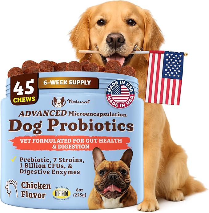 Natural Dog Company Gut Health & Probiotic Chews for Dogs (45 Ct), Prebiotics, Digestive Enzymes & Canine Specific Probiotics for Digestion, Gas, Loose Stool & Immune System Support, 1 Chew Daily-Mewly Pet
