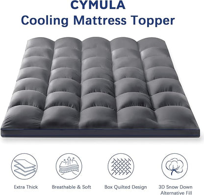 CYMULA Twin Mattress Topper, Cooling Mattress Pad Cover, Extra Thick Pillow Top Mattress Topper with 8-21 Inch Elasticated Deep Pockets, Plush Down Alternative Fill Mattress Protector