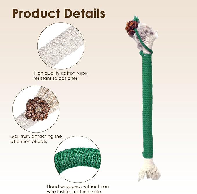 3 PCS Cotton Rope Cat Toys for Indoor Cats, Interactive Cat Rope Toys with Silvervine Fruit for Cats and Kittens, Handmade Pet Chew Toys for Teeth Cleaning-Mewly Pet