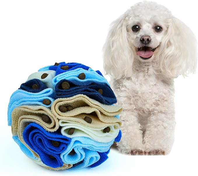 Pet Snuffle Ball, Puzzle Sniffing Interactive Dog Ball for Blind Dogs Training Stress Relief Dog Enrichment Toys Treat Machine Washable (15cm, Serenity Blue)-Mewly Pet